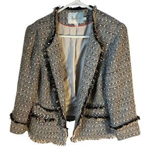 Boden Tweed Blazer, Black/White with Fringy Detail, 12. Preppy bossbabe trendy